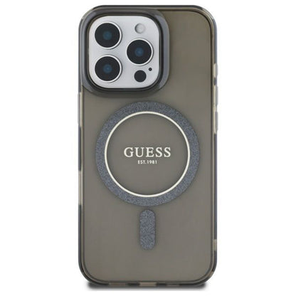 Funda MagSafe para Apple iPhone 16 Pro, Guess, IML Glitter Ring, Negra