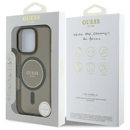 Funda MagSafe para Apple iPhone 16 Pro, Guess, IML Glitter Ring, Negra