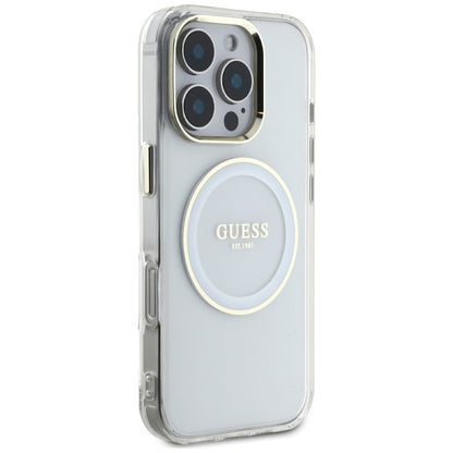 Funda MagSafe para Apple iPhone 16 Pro, Guess, IML Metal Colored Circle, Blanca