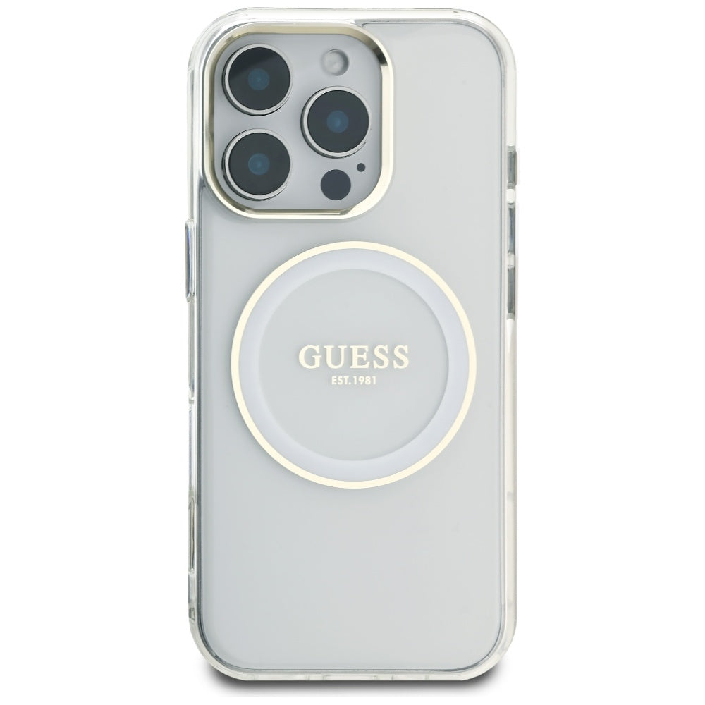 Funda MagSafe para Apple iPhone 16 Pro, Guess, IML Metal Colored Circle, Blanca