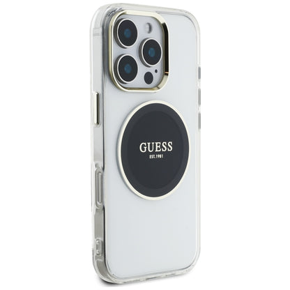 Funda MagSafe para Apple iPhone 16 Pro, Guess, IML Metal Colored Circle, Negra