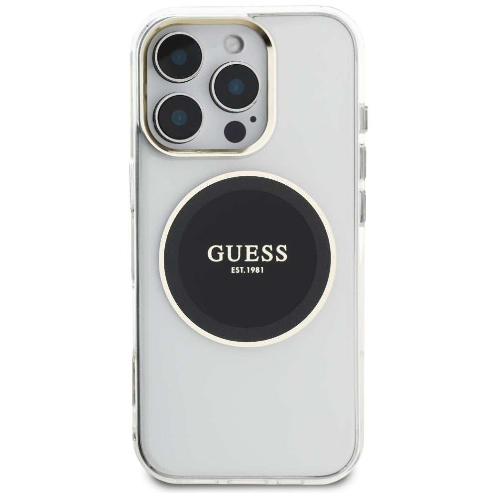 Funda MagSafe para Apple iPhone 16 Pro, Guess, IML Metal Colored Circle, Negra
