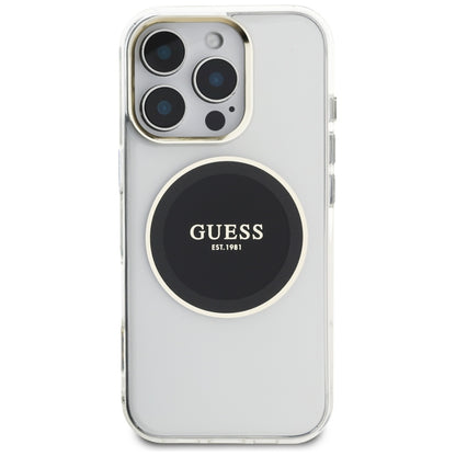 Funda MagSafe para Apple iPhone 16 Pro, Guess, IML Metal Colored Circle, Negra