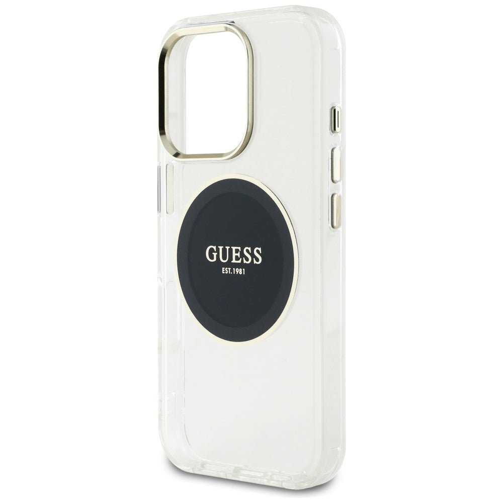 Funda MagSafe para Apple iPhone 16 Pro, Guess, IML Metal Colored Circle, Negra