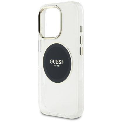 Funda MagSafe para Apple iPhone 16 Pro, Guess, IML Metal Colored Circle, Negra