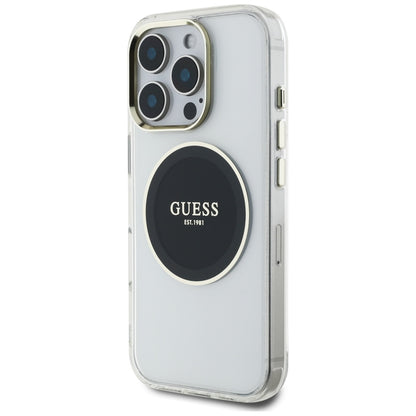Funda MagSafe para Apple iPhone 16 Pro, Guess, IML Metal Colored Circle, Negra