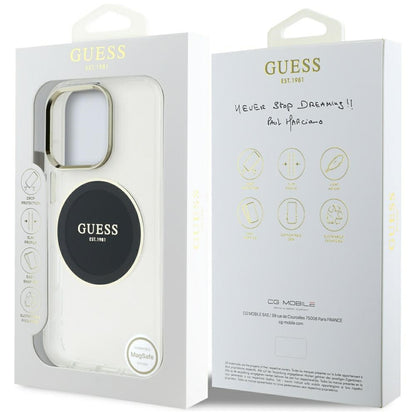 Funda MagSafe para Apple iPhone 16 Pro, Guess, IML Metal Colored Circle, Negra