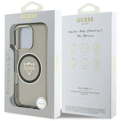 Funda MagSafe para Apple iPhone 16 Pro, Guess, IML Metal Mountain Logo, Negra