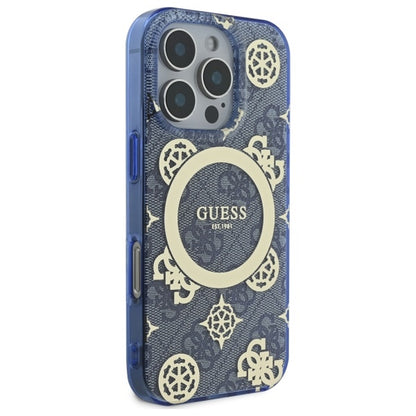 Funda MagSafe para Apple iPhone 16 Pro, Guess, IML Peony On 4G Background, Azul.