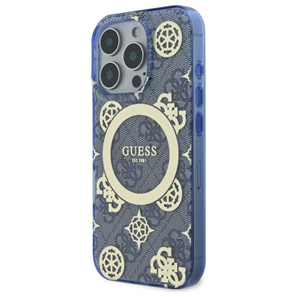 Funda MagSafe para Apple iPhone 16 Pro, Guess, IML Peony On 4G Background, Azul.