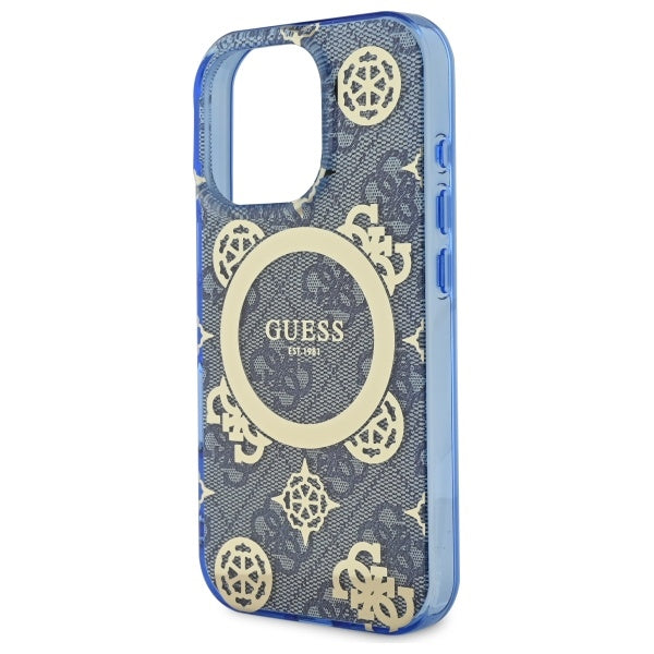 Funda MagSafe para Apple iPhone 16 Pro, Guess, IML Peony On 4G Background, Azul.