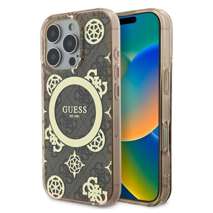 Funda MagSafe para Apple iPhone 16 Pro, Guess, IML Peony On 4G Background, Marrón