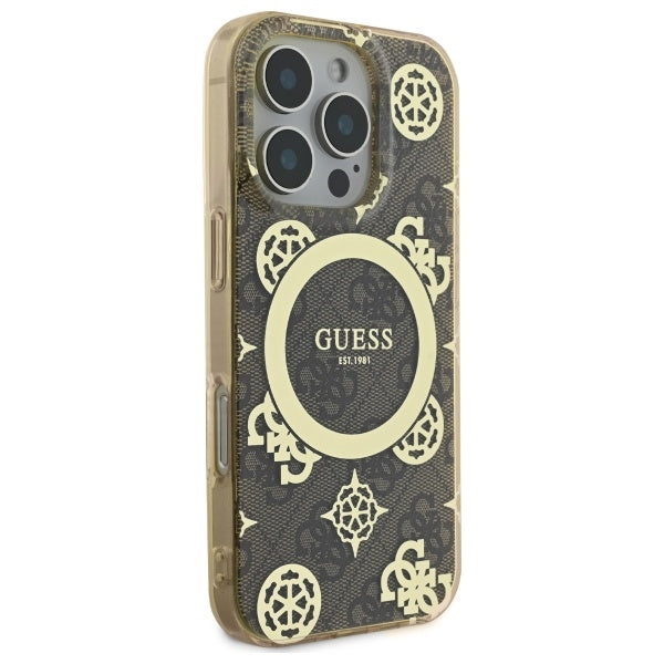 Funda MagSafe para Apple iPhone 16 Pro, Guess, IML Peony On 4G Background, Marrón