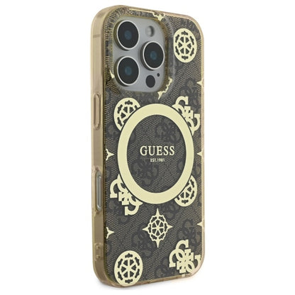 Funda MagSafe para Apple iPhone 16 Pro, Guess, IML Peony On 4G Background, Marrón