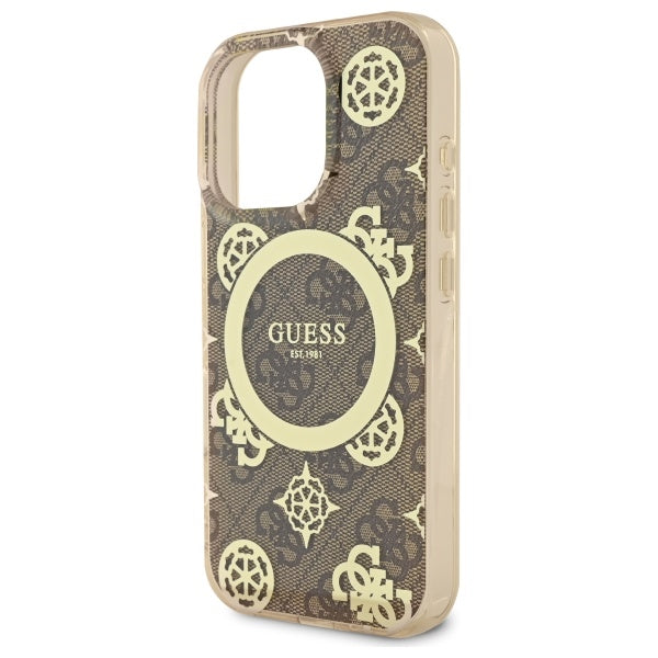 Funda MagSafe para Apple iPhone 16 Pro, Guess, IML Peony On 4G Background, Marrón