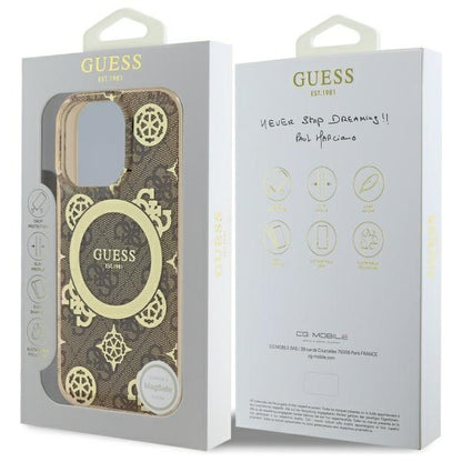 Funda MagSafe para Apple iPhone 16 Pro, Guess, IML Peony On 4G Background, Marrón