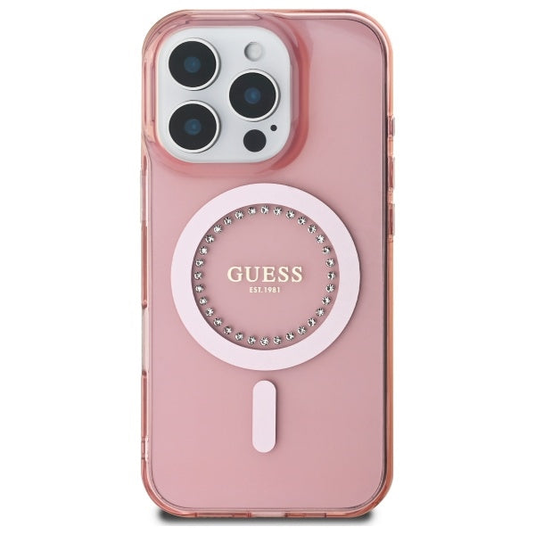 Funda MagSafe para Apple iPhone 16 Pro, Guess, IML Rhinestone, Rosa