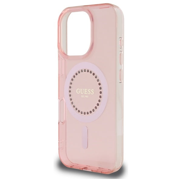 Funda MagSafe para Apple iPhone 16 Pro, Guess, IML Rhinestone, Rosa