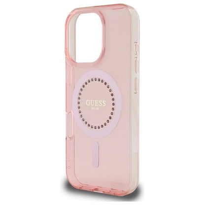 Funda MagSafe para Apple iPhone 16 Pro, Guess, IML Rhinestone, Rosa