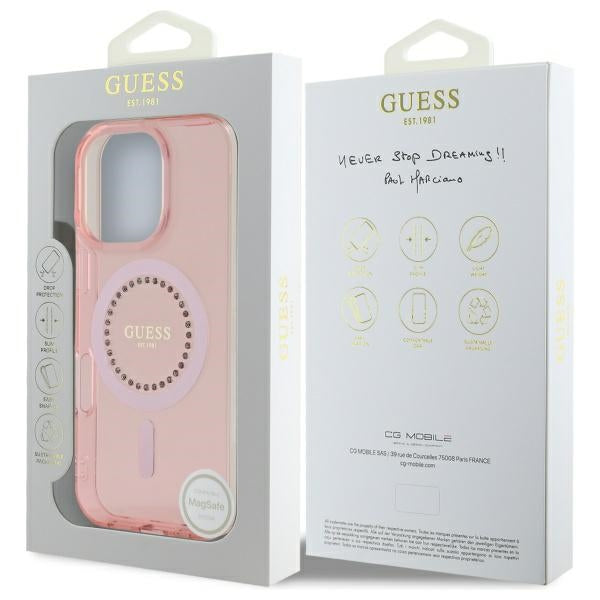 Funda MagSafe para Apple iPhone 16 Pro, Guess, IML Rhinestone, Rosa