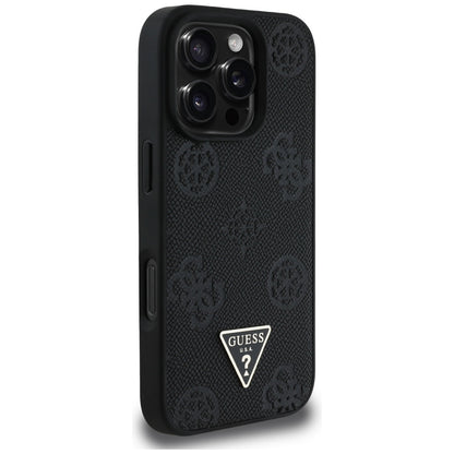 Funda MagSafe para Apple iPhone 16 Pro, Guess, Peony Grained Hot Stamp Triangle, Negra