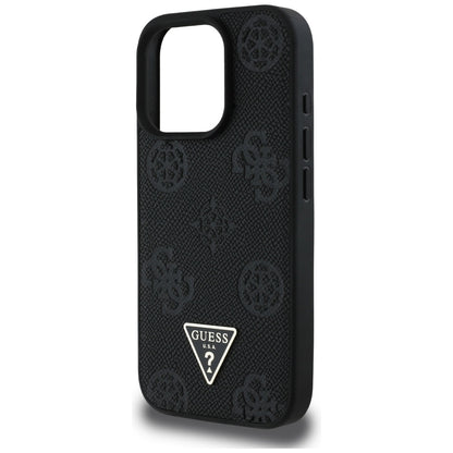 Funda MagSafe para Apple iPhone 16 Pro, Guess, Peony Grained Hot Stamp Triangle, Negra