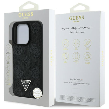 Funda MagSafe para Apple iPhone 16 Pro, Guess, Peony Grained Hot Stamp Triangle, Negra