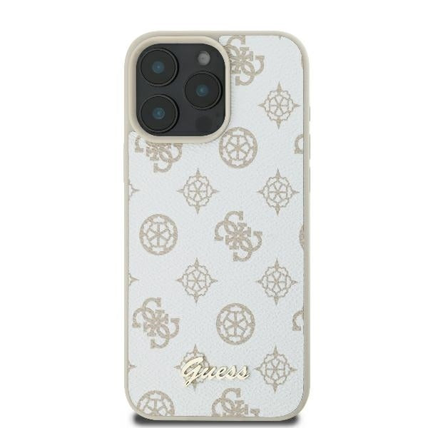 Funda MagSafe para Apple iPhone 16 Pro, Guess, Peony Script, Blanca