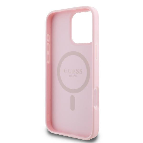 Funda MagSafe para Apple iPhone 16 Pro, Guess, Peony Script, Rosa