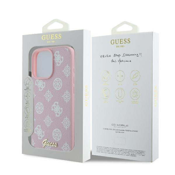 Funda MagSafe para Apple iPhone 16 Pro, Guess, Peony Script, Rosa