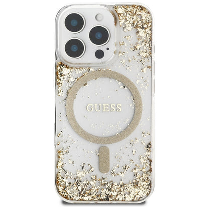 Funda MagSafe para Apple iPhone 16 Pro, Guess, Resin Bottom Glitter, Dorada