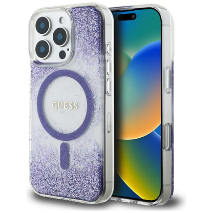 Funda MagSafe para Apple iPhone 16 Pro, Guess, Resin Bottom Glitter, Morado