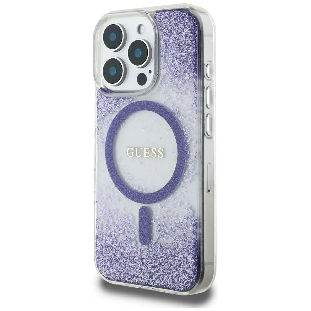 Funda MagSafe para Apple iPhone 16 Pro, Guess, Resin Bottom Glitter, Morado