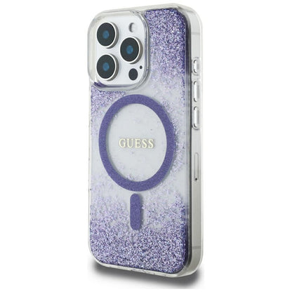 Funda MagSafe para Apple iPhone 16 Pro, Guess, Resin Bottom Glitter, Morado