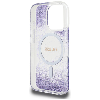 Funda MagSafe para Apple iPhone 16 Pro, Guess, Resin Bottom Glitter, Morado