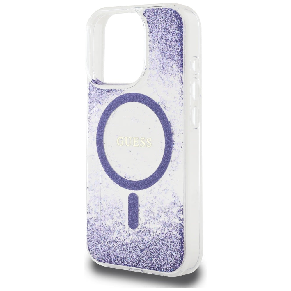 Funda MagSafe para Apple iPhone 16 Pro, Guess, Resin Bottom Glitter, Morado