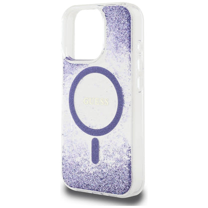 Funda MagSafe para Apple iPhone 16 Pro, Guess, Resin Bottom Glitter, Morado