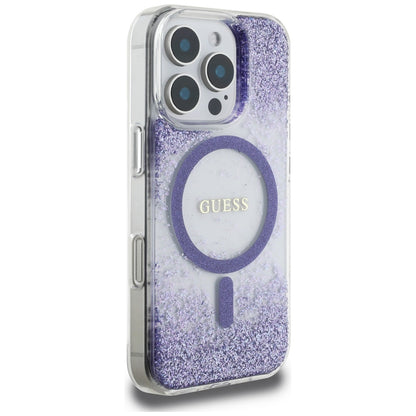 Funda MagSafe para Apple iPhone 16 Pro, Guess, Resin Bottom Glitter, Morado