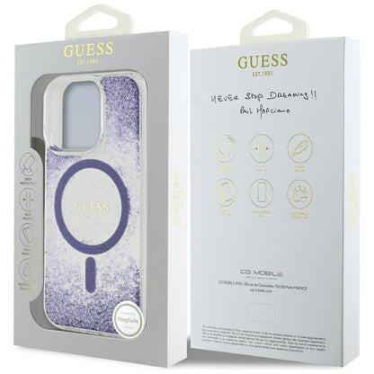 Funda MagSafe para Apple iPhone 16 Pro, Guess, Resin Bottom Glitter, Morado