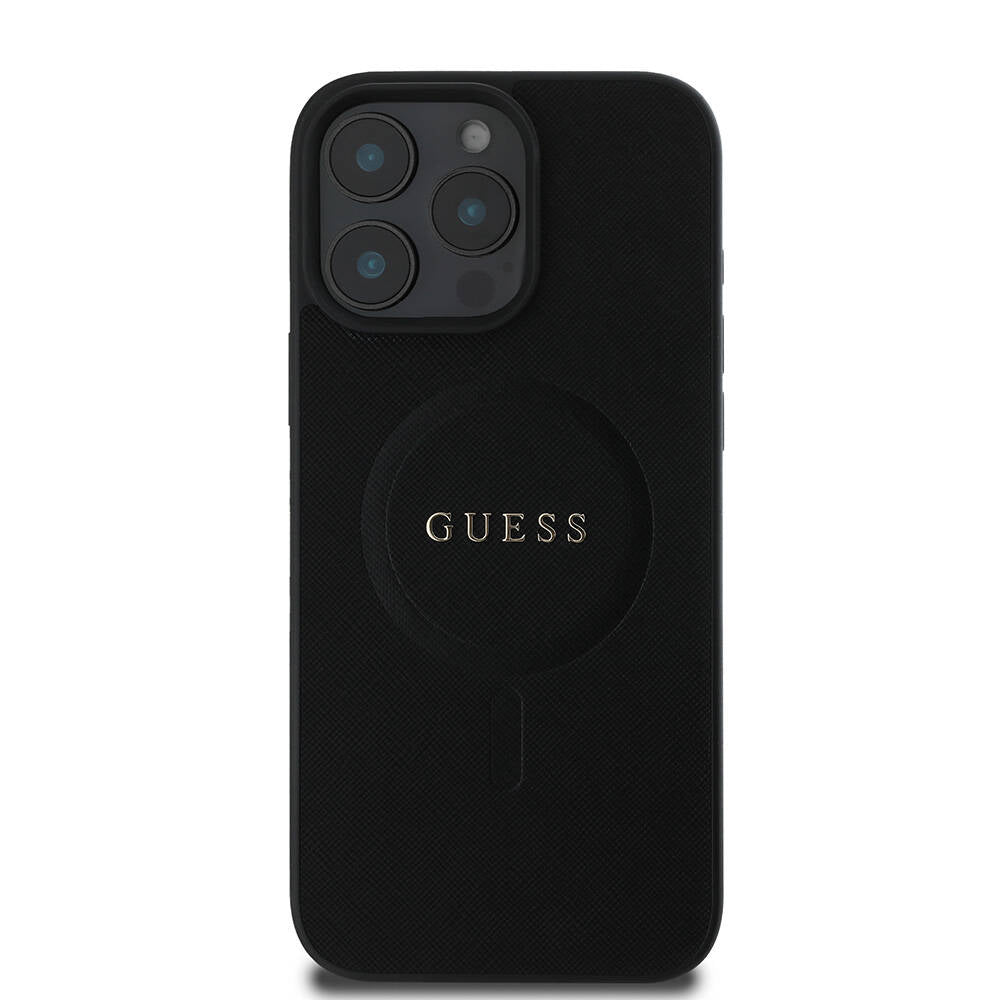 Funda MagSafe para Apple iPhone 16 Pro, Guess, Saffiano Classic Logo, Negra
