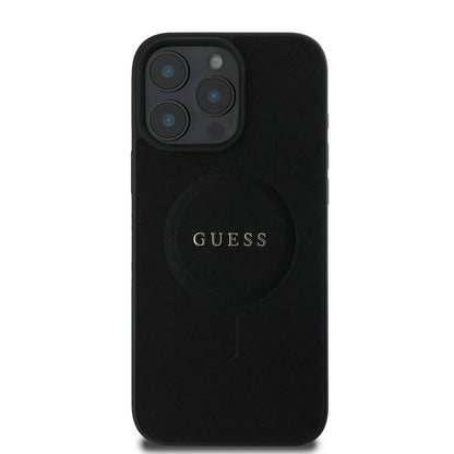 Funda MagSafe para Apple iPhone 16 Pro, Guess, Saffiano Classic Logo, Negra