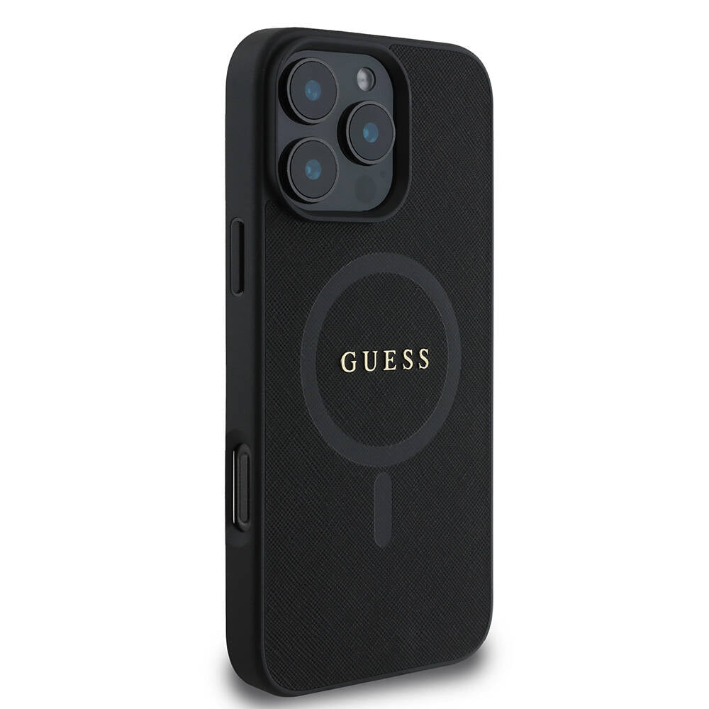 Funda MagSafe para Apple iPhone 16 Pro, Guess, Saffiano Classic Logo, Negra