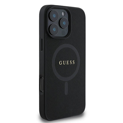 Funda MagSafe para Apple iPhone 16 Pro, Guess, Saffiano Classic Logo, Negra