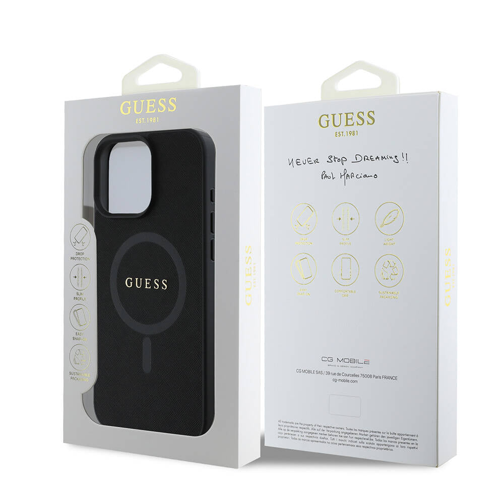 Funda MagSafe para Apple iPhone 16 Pro, Guess, Saffiano Classic Logo, Negra