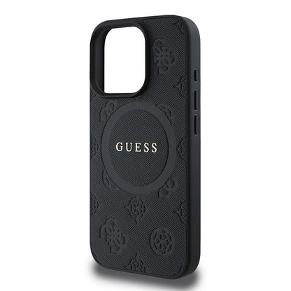 Funda MagSafe para Apple iPhone 16 Pro, Guess, Saffiano Peony Classic Logo, Negra