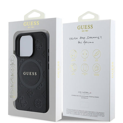 Funda MagSafe para Apple iPhone 16 Pro, Guess, Saffiano Peony Classic Logo, Negra