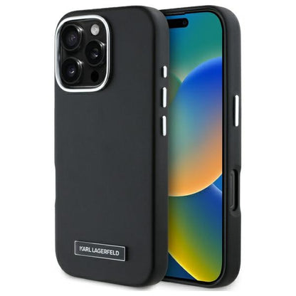 Funda MagSafe para Apple iPhone 16 Pro, Karl Lagerfeld, FW Metal Plate, Negra