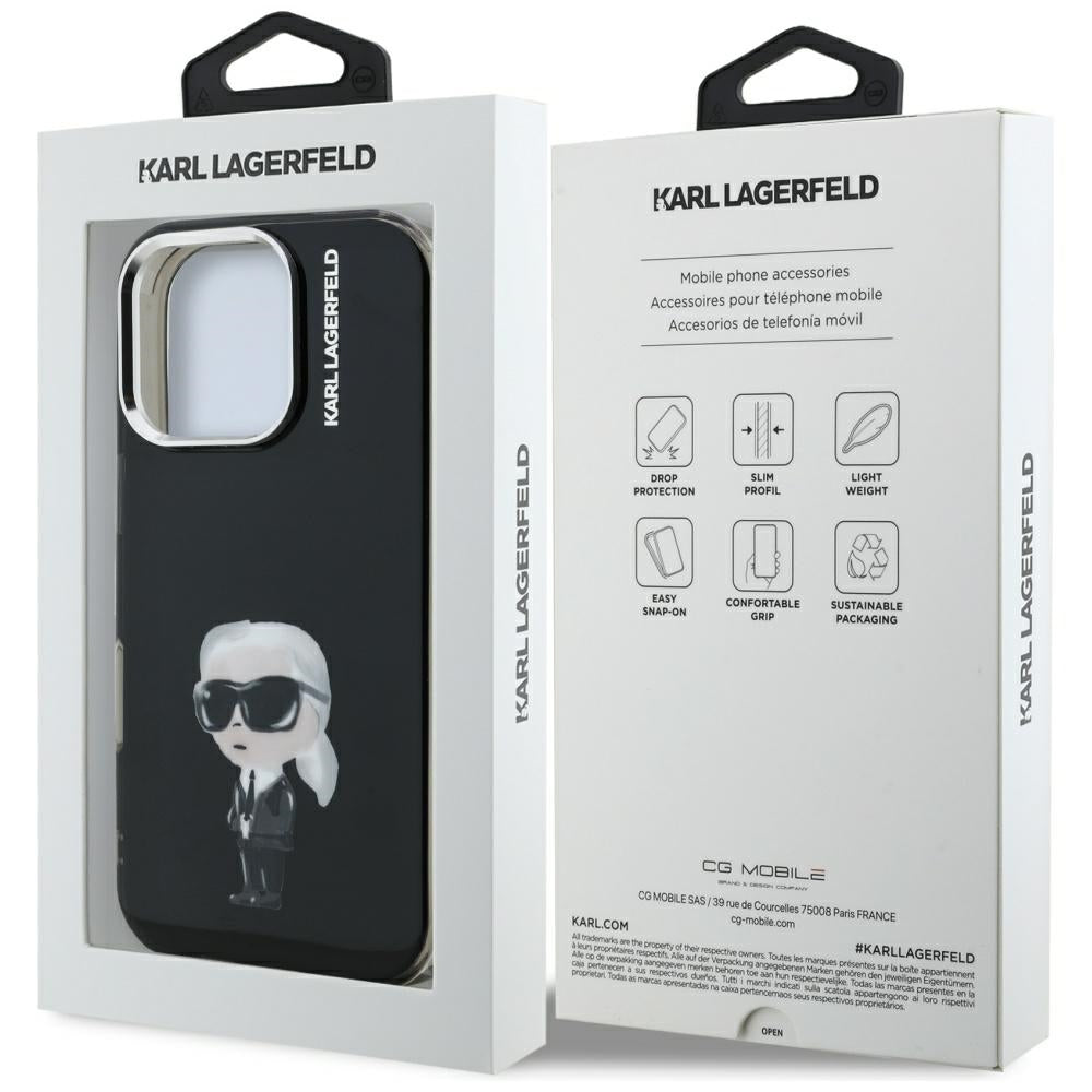 Funda MagSafe para Apple iPhone 16 Pro, Karl Lagerfeld, IML Aquarelle Logo Karl, Negra