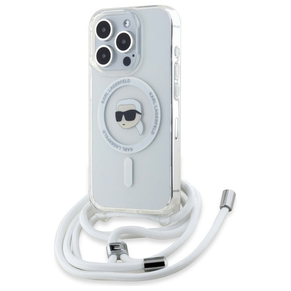 Funda MagSafe para Apple iPhone 16 Pro, Karl Lagerfeld, IML Crossbody Karl's Head, Transparente
