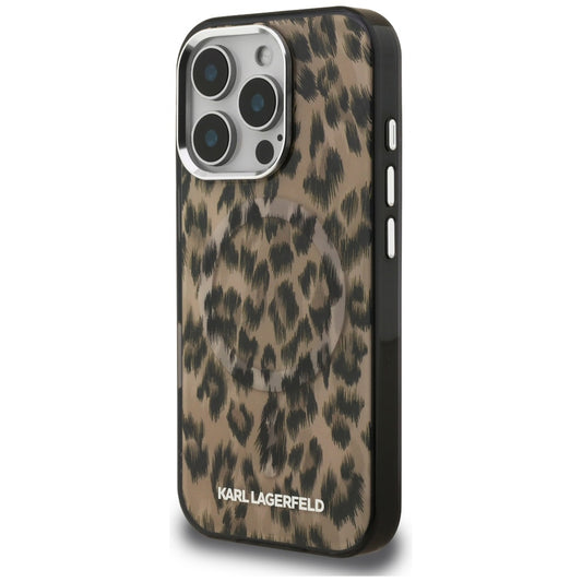 Funda MagSafe para Apple iPhone 16 Pro, Karl Lagerfeld, Patrón IML Leopard, Marrón